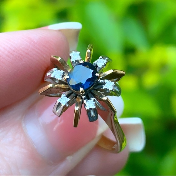 🔥SOLD🔥 14K Starburst Sapphire & Diamond Ring - Picture 5 of 8